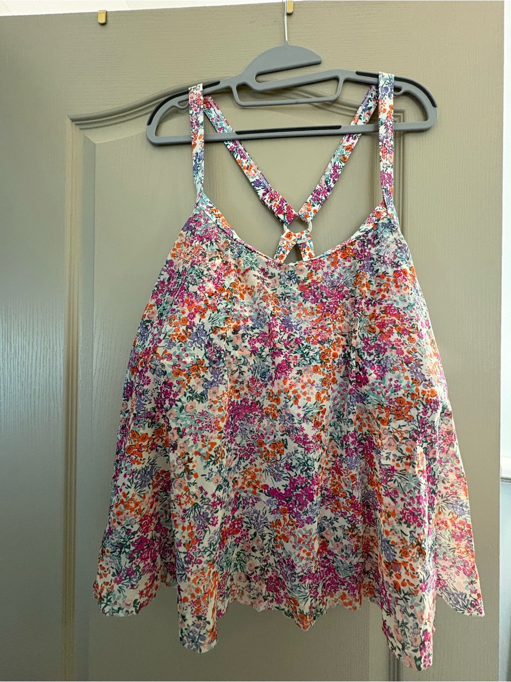 Floral Strappy Swing Tank Top - White/Multi